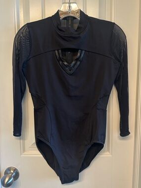 Bloch Black Long Sleeve Dance Leotard with Mesh Insets adult medium